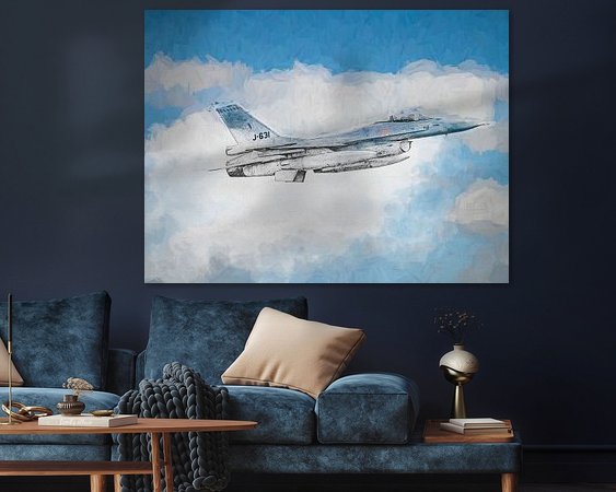 F16 sketched and painted by Arjen Roos on canvas, poster